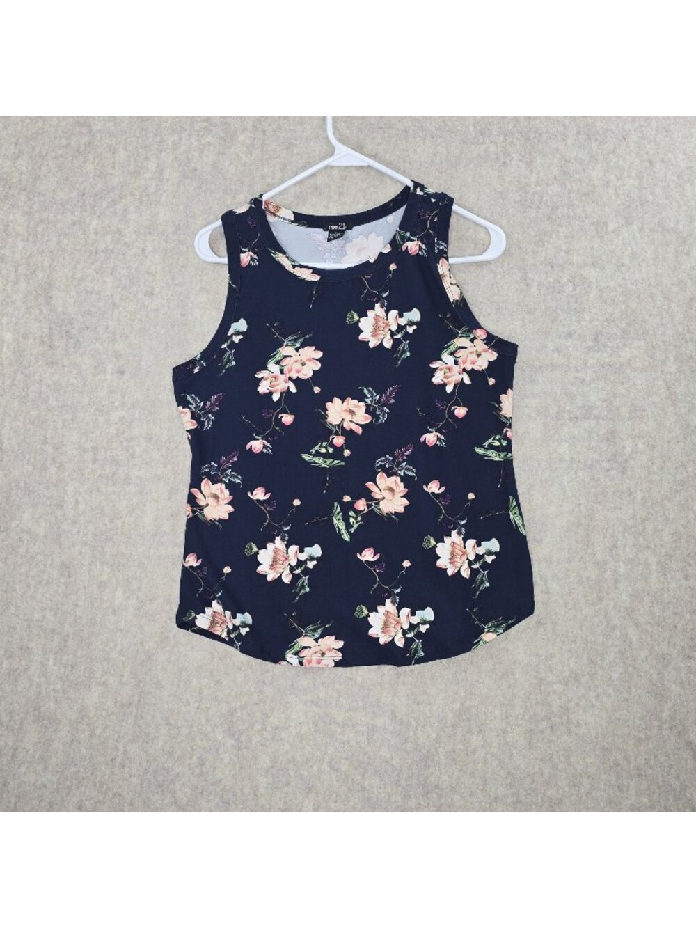 Rue21 Women’s Floral Tank Top Navy Blue XL Stretch Polyester Sleeveless Casual